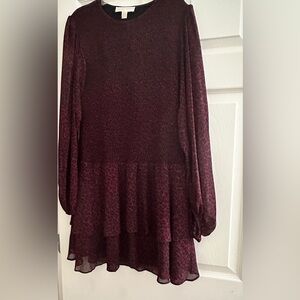 Michael Kors Deep Burgundy Animal Print Long Sleeve Dress